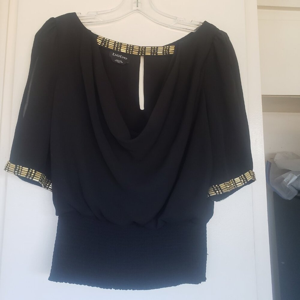Bebe Size Med Black & Gold Top